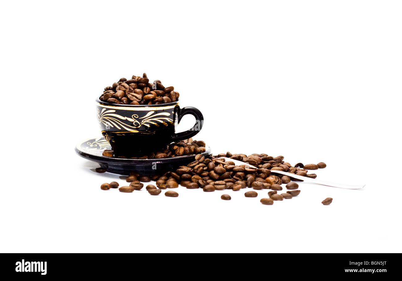 Cup of coffee, with coffee beans isolated on white background Stock ...