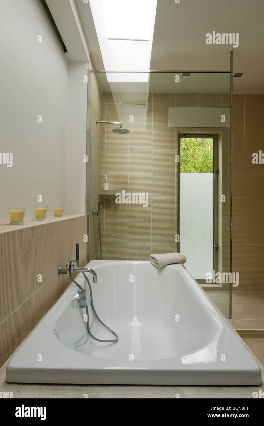 Ground floor bathroom with skylight and Philippe Starck sanitary ware Stock Photo