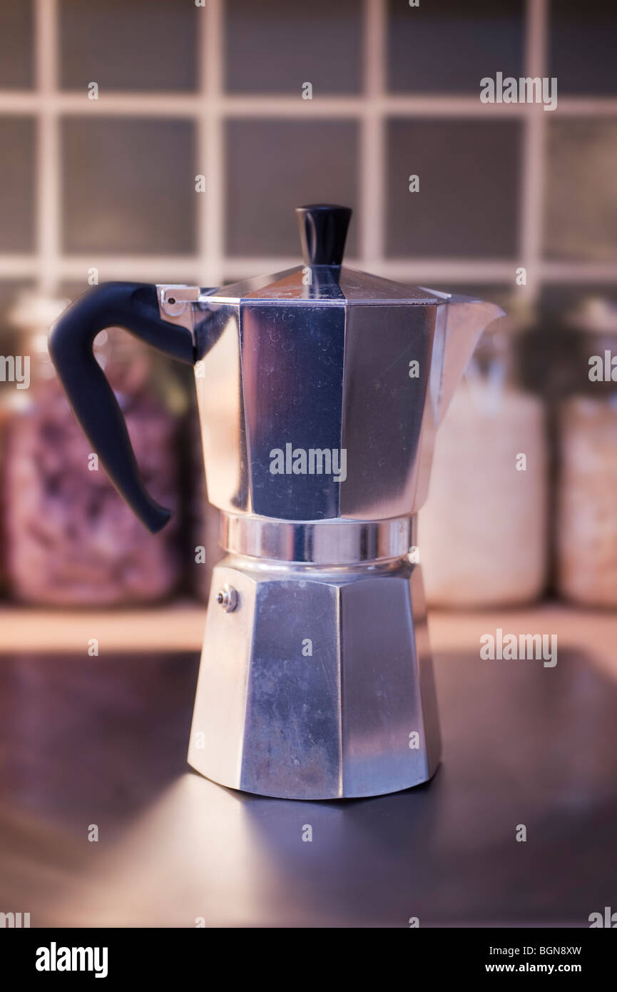Traditional Italian coffee Pot on kitchen worktop Stock Photo Alamy