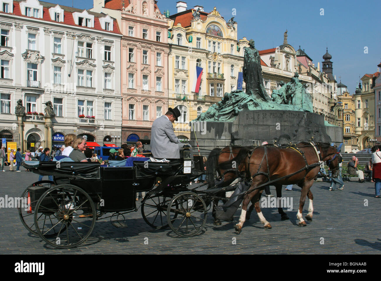 statue of Jan Hus at the old town square Staromestske Namesti, Prague, Czech Republic Stock Photo