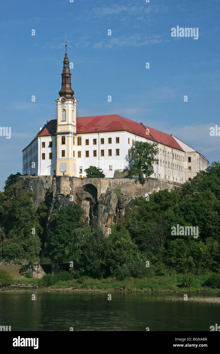 The castle Decin near the river Elbe, Czech Republic Stock Photo