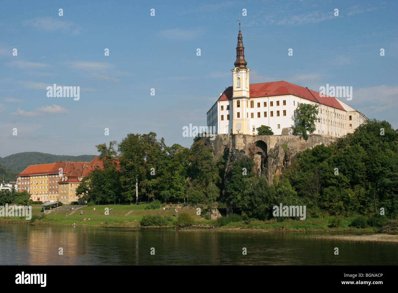 The castle Decin along the river Elbe, Czech Republic Stock Photo