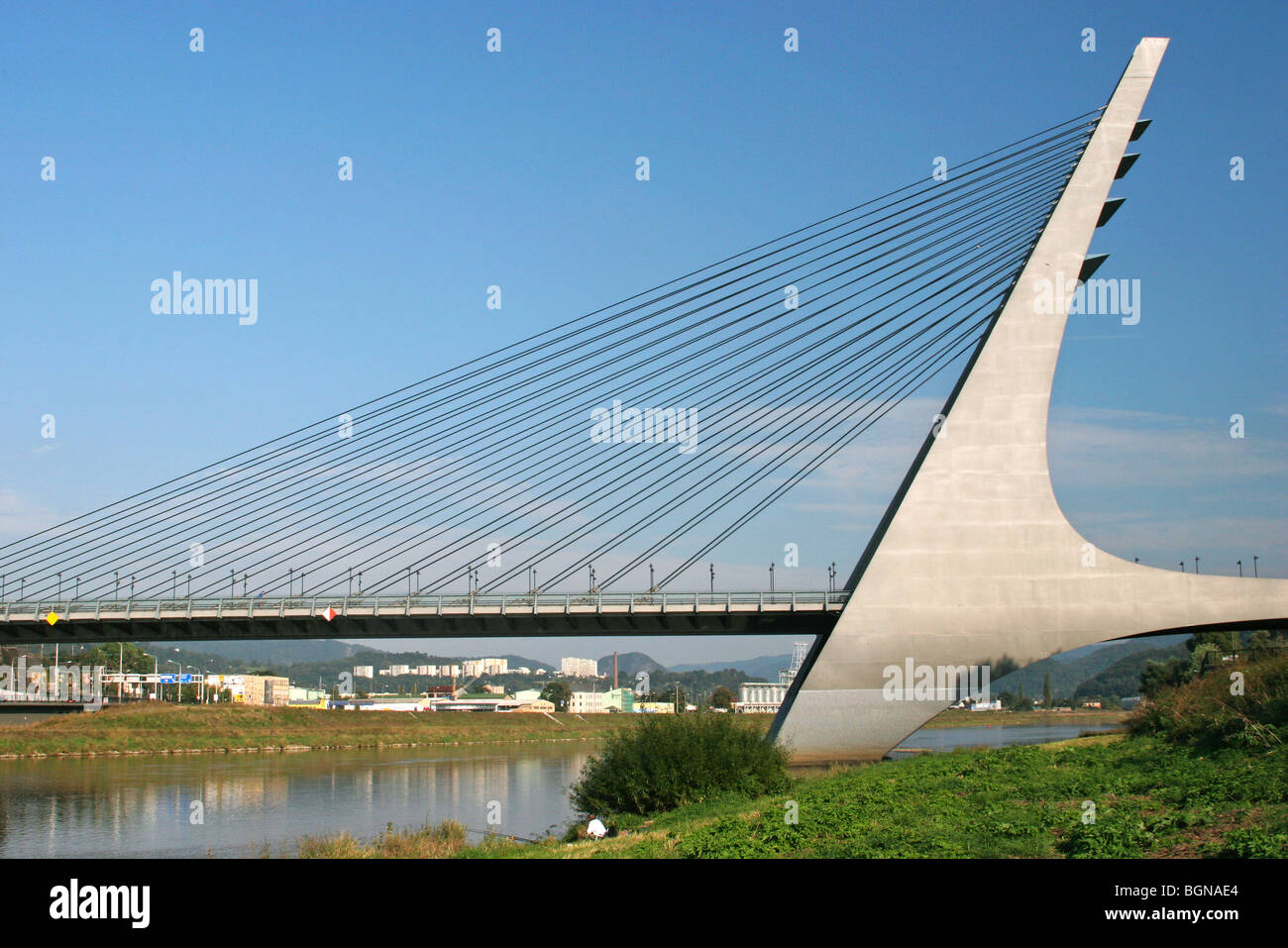 Modern bridge over the river Elbe near Decin, Czech Republic Stock Photo