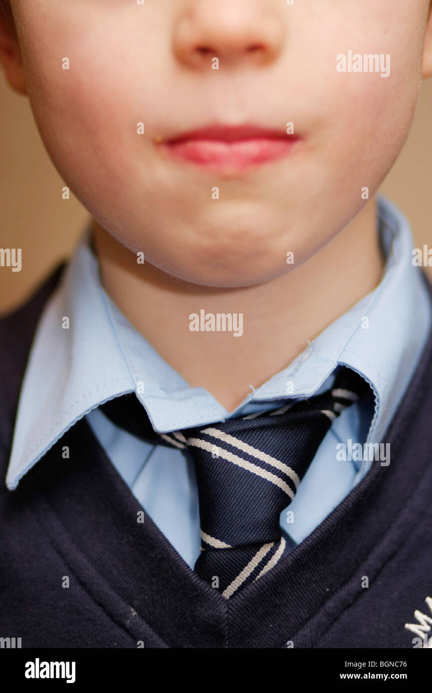 Schoolboy bottom of face and collar and tie Stock Photo