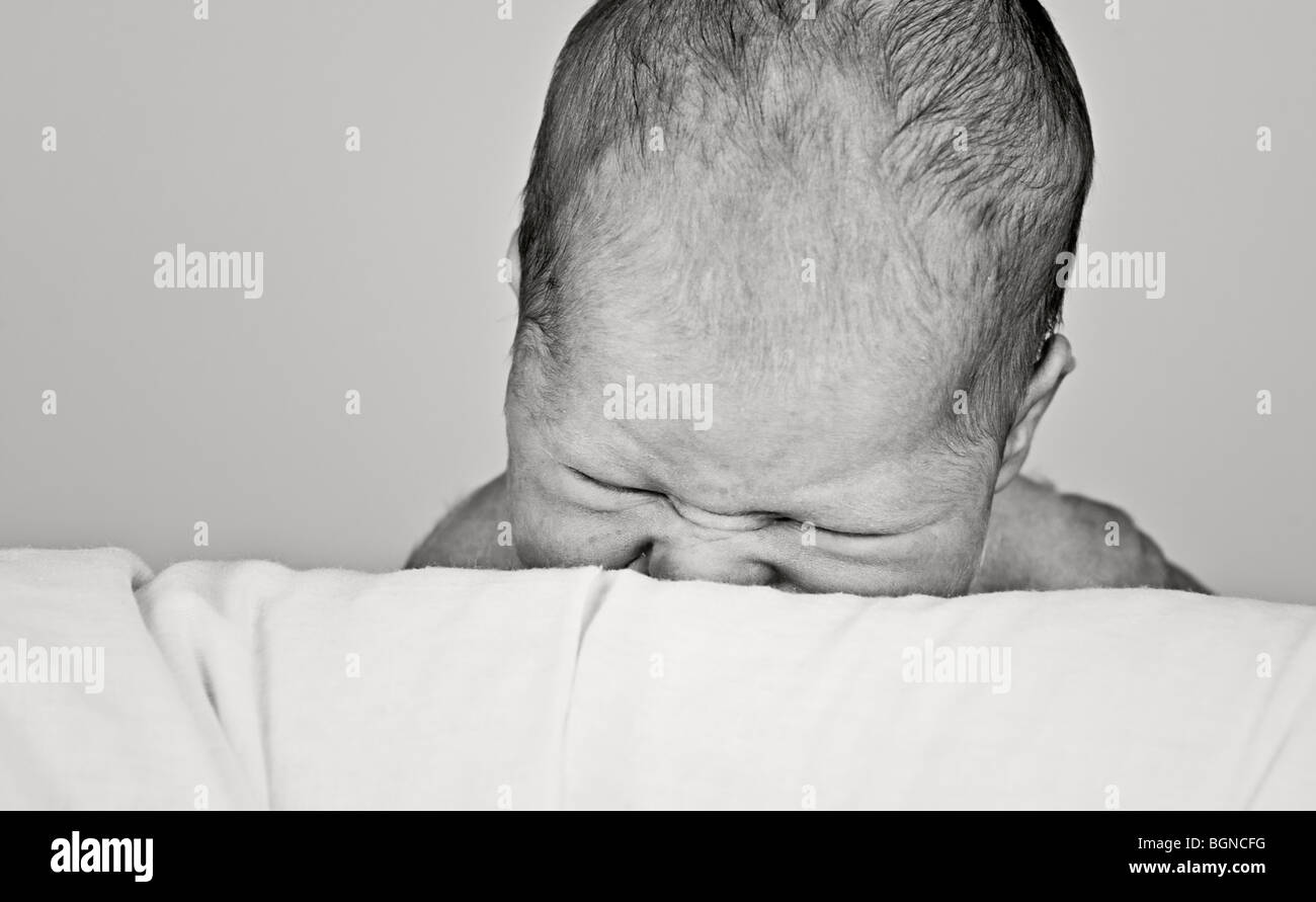Black and White Shof of a Newborn Baby Crying Stock Photo