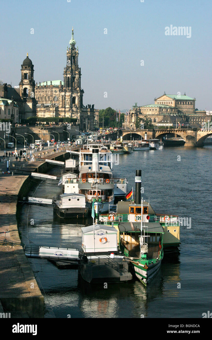 The Katholische Hofkirche , a Roman Catholic Cathedral in the Altstadt in Dresden along the river Elbe, Germany Stock Photo