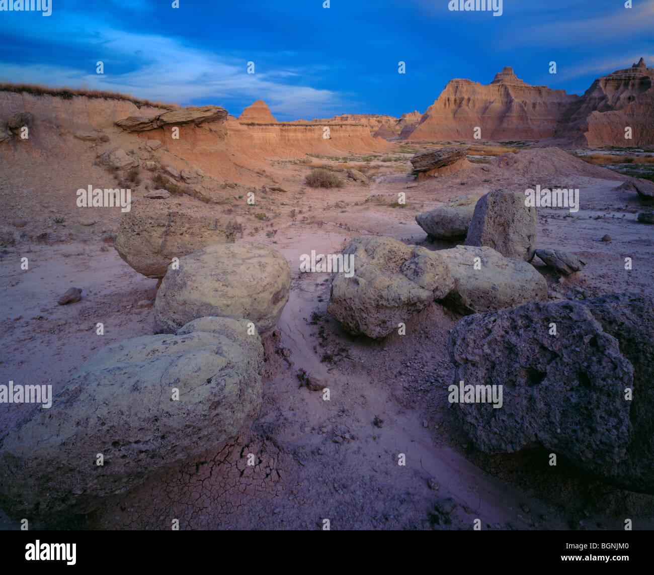 dry wash, Badlands National Park, South Dakota Stock Photo