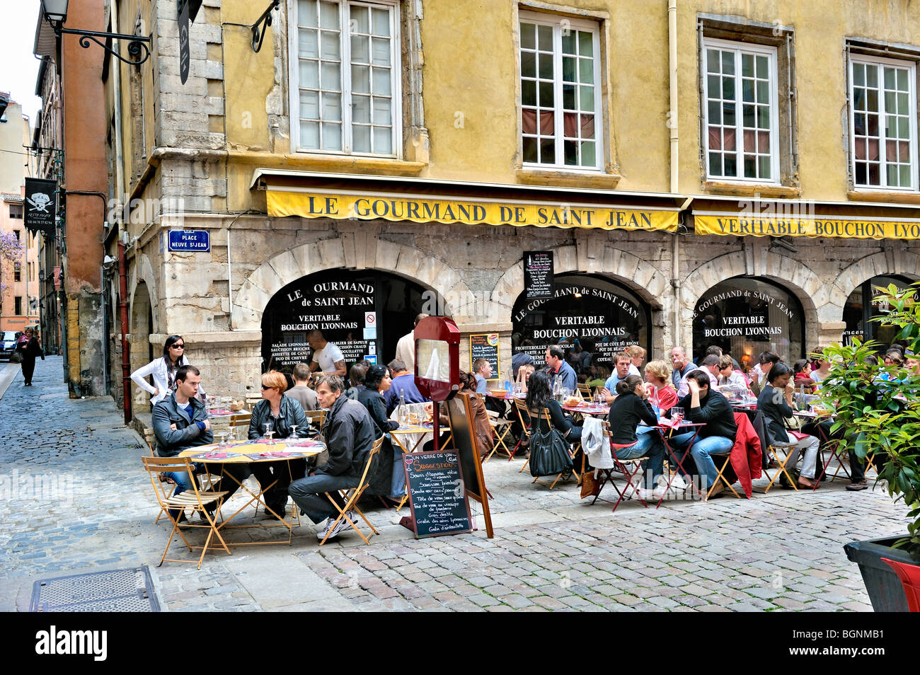 Tipycal and famous restaurant at Place Neuve Saint Jean, Lyon, France Stock  Photo - Alamy