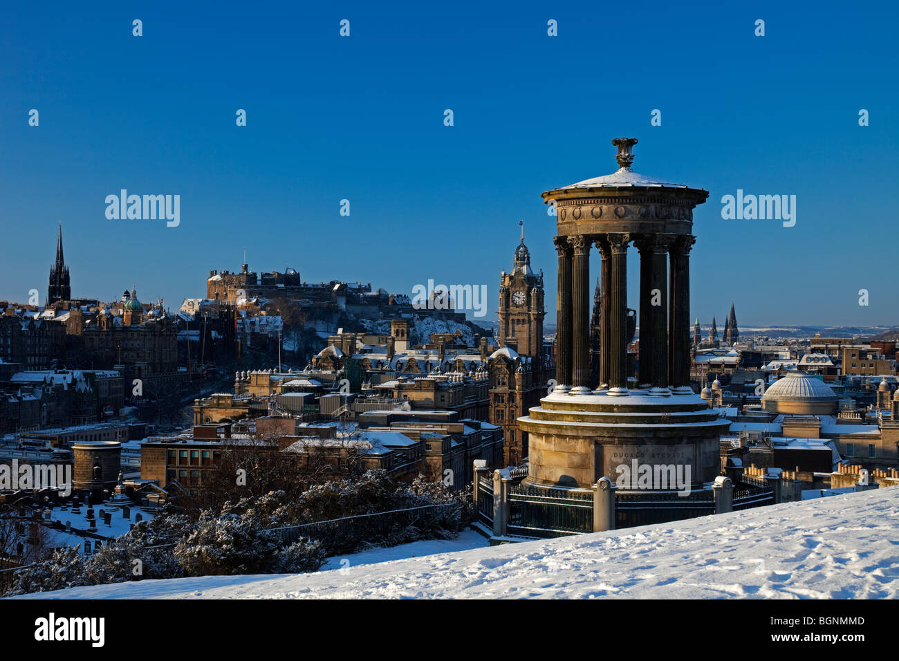 Winter snow scene, Calton Hill, Edinburgh, Scotland, UK, Europe Stock Photo