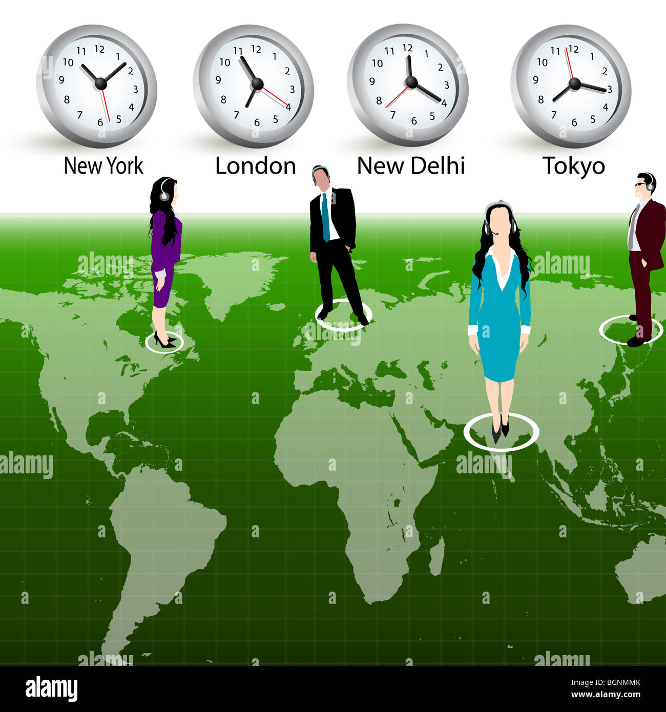 silhouettes of business people at different locations Stock Photo