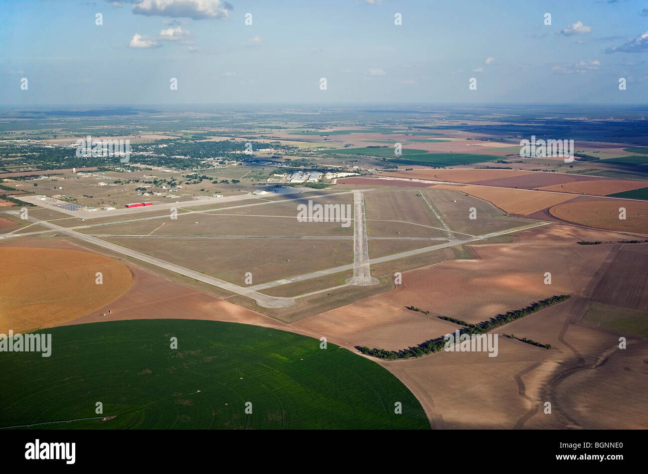aerial view above Hondo Municipal Airport Texas Stock Photo