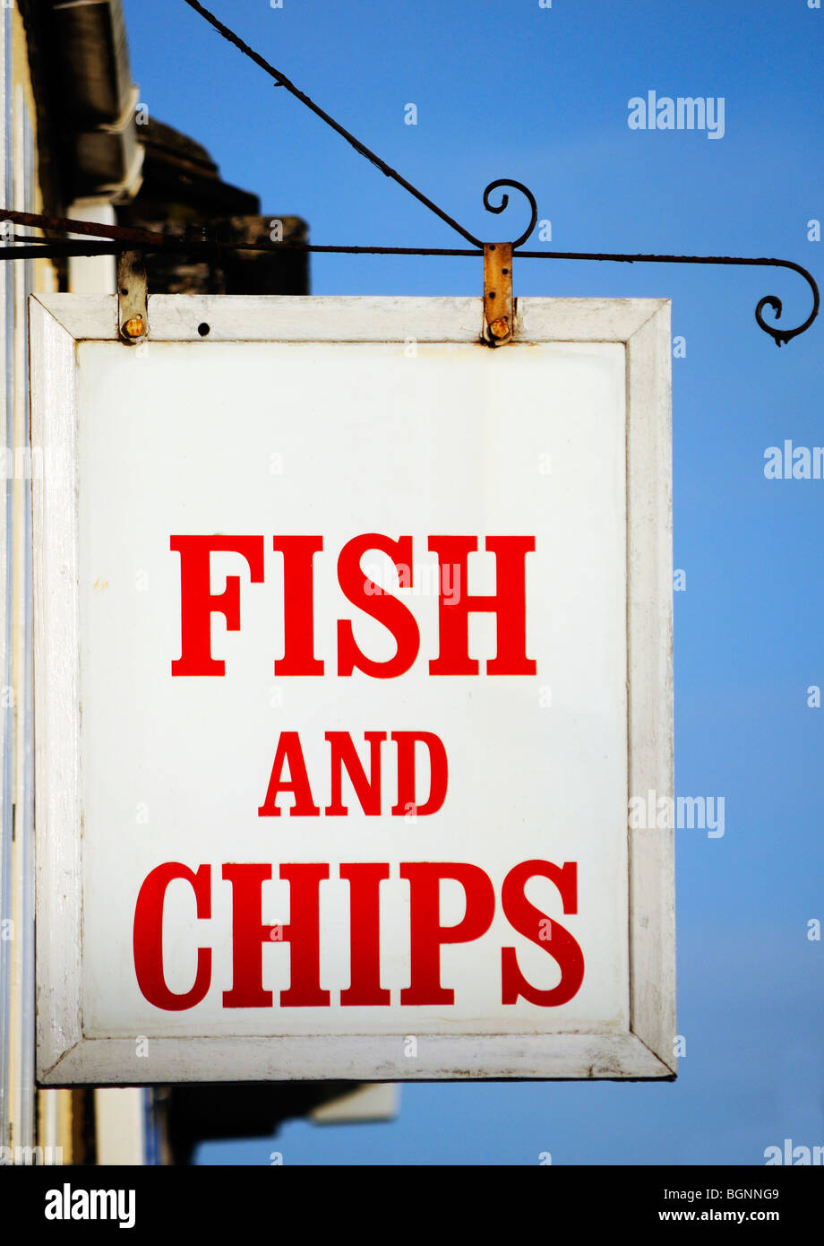 a fish and chips sign in halifax, yorkshire, england Stock Photo