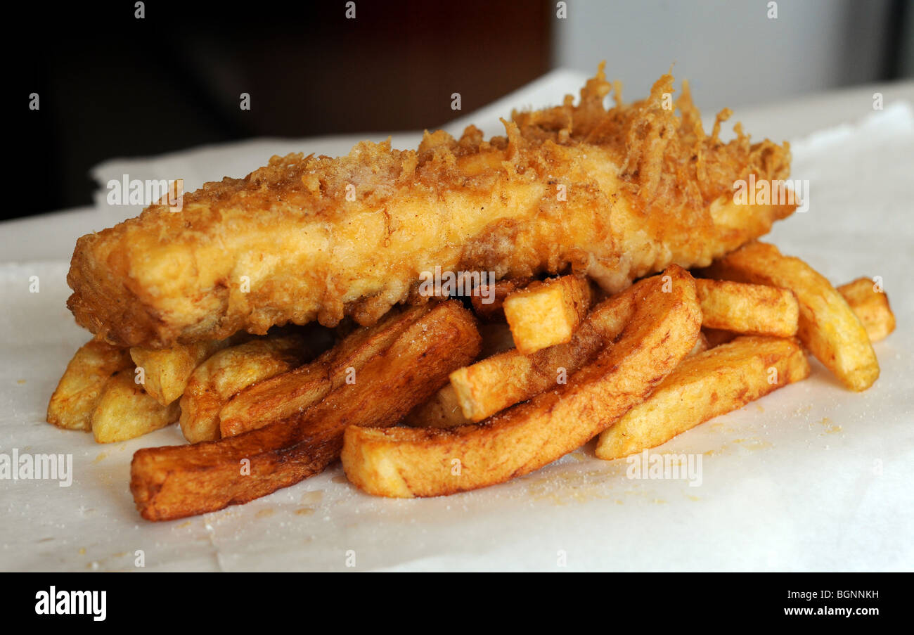 Portion of fish and chips Stock Photo