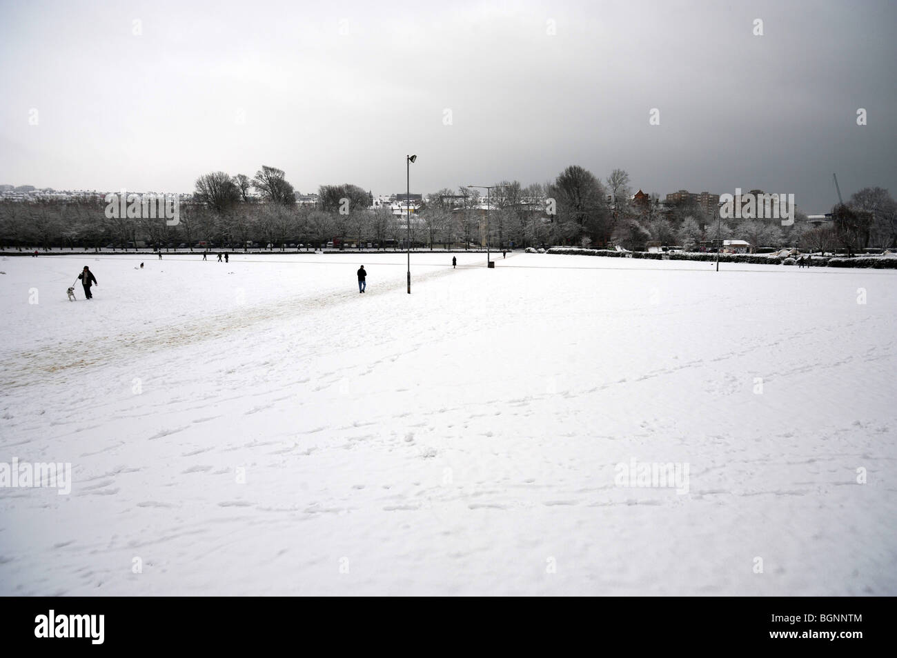 Snow covers the park at the Level in Brighton Stock Photo