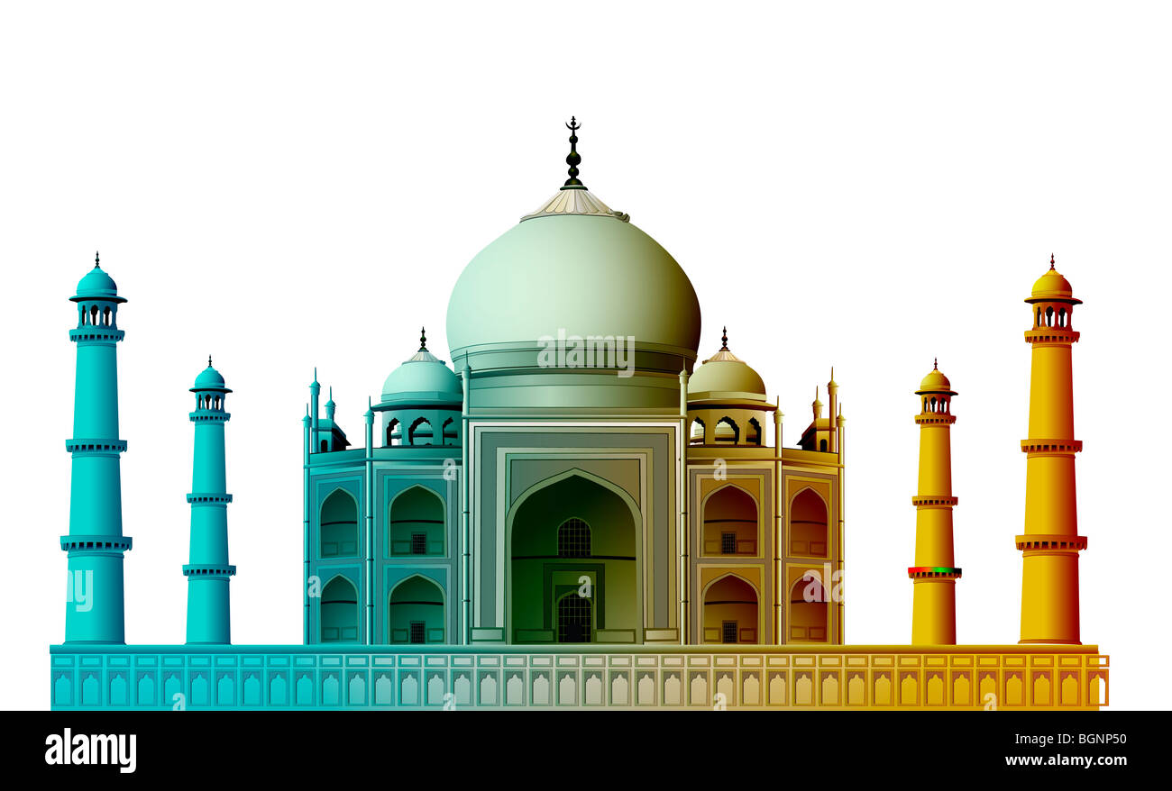 view of Taj Mahal, agra, India with white background Stock Photo