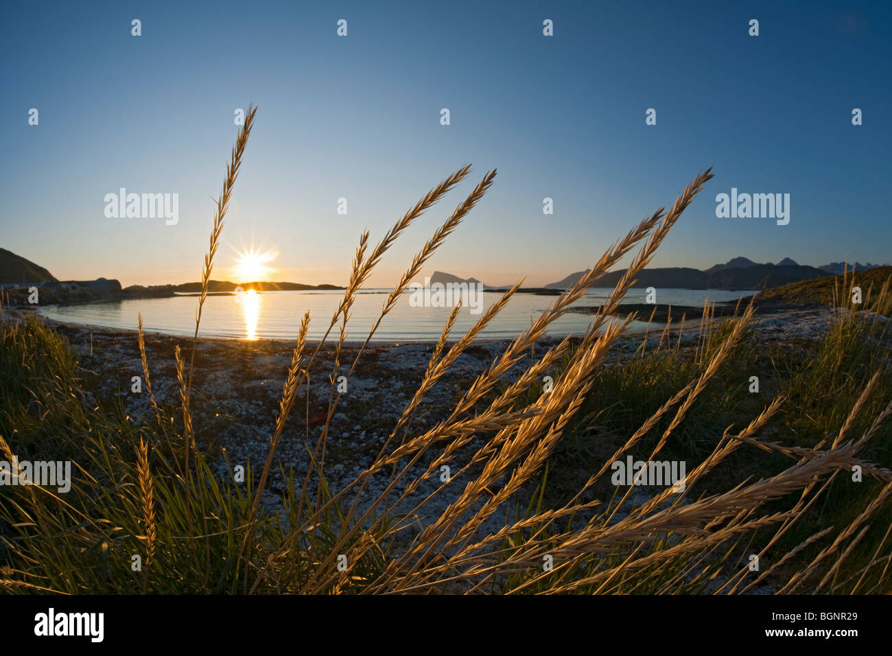 Midnight sun, a beach on Sommarøy, Troms, North Norway Stock Photo