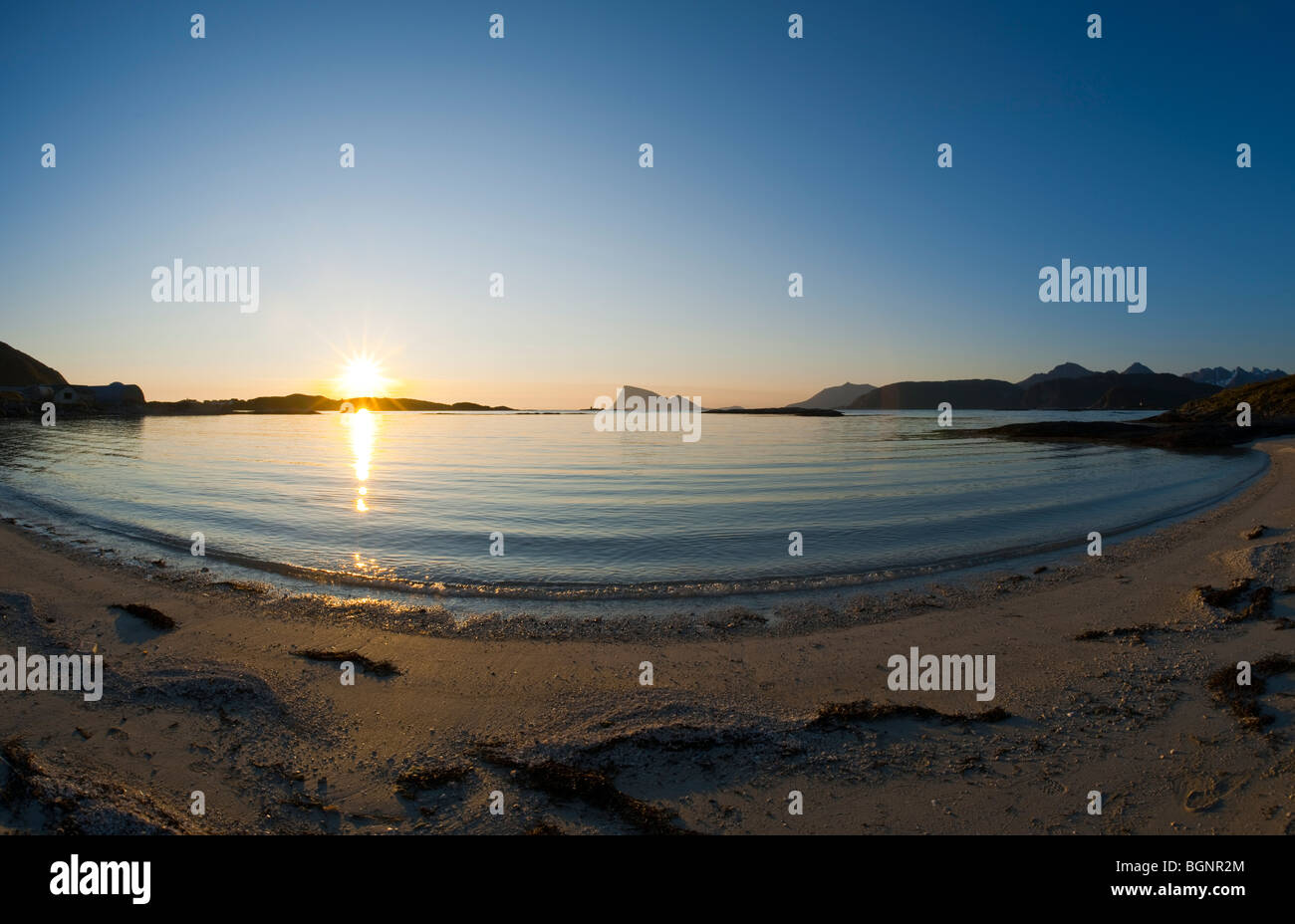 Midnight sun, a beach on Sommarøy, Troms, North Norway Stock Photo