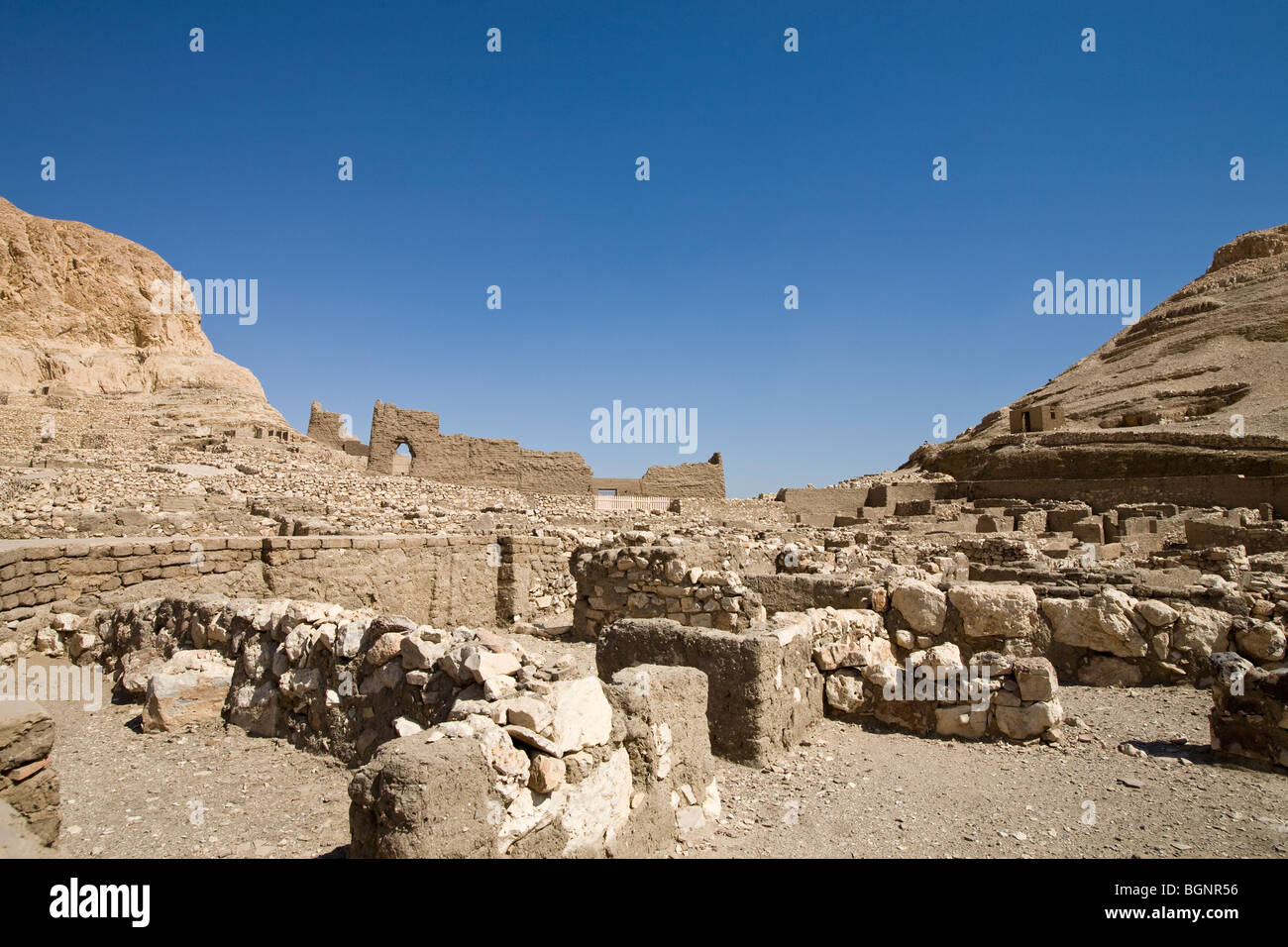 The walls of houses in Deir el-Medina, worker's village near Valley of The Kings, West Bank of Nile, Luxor, Egypt Stock Photo