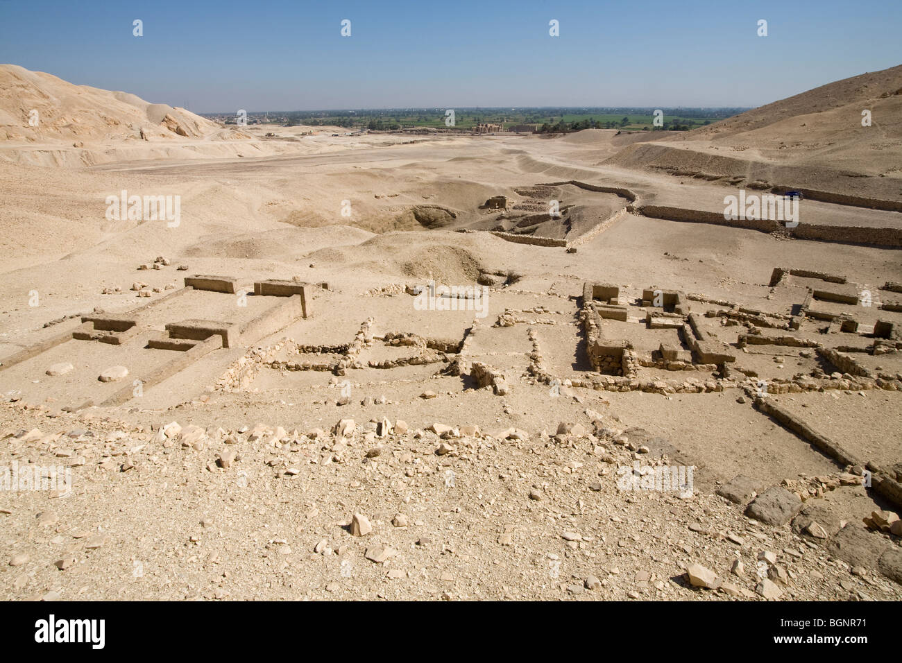 View of the Great Pit from Ptolemaic Temple,  Deir el-Medina, worker's village near Valley of The Kings, West Bank, Luxor, Egypt Stock Photo