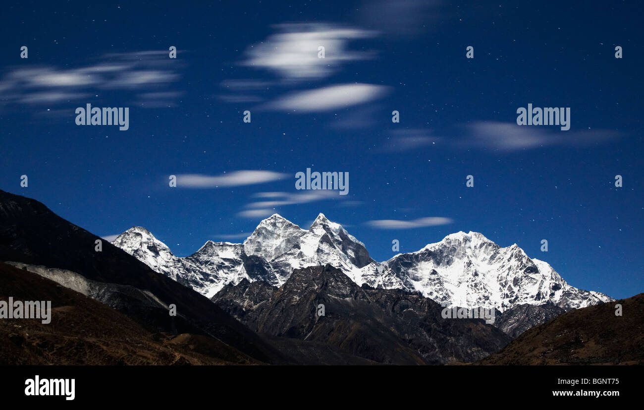 Starry Night Sky With Clouds Everest Region Himalayas Nepal Asia Stock Photo