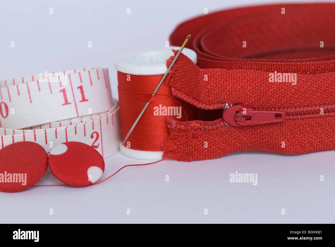 Red sewing kit Stock Photo Alamy