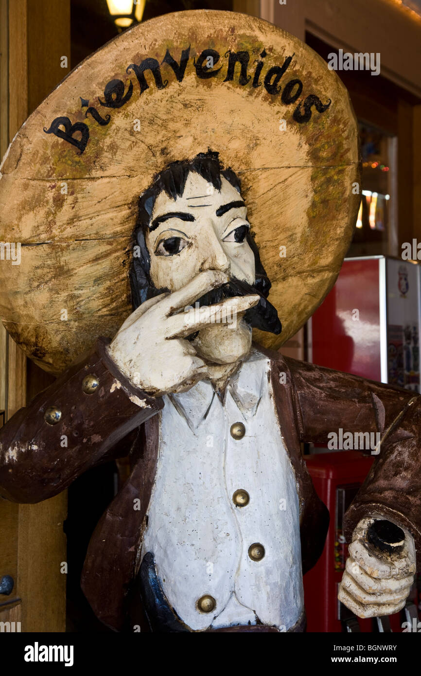 Cigar smoking, sombrero wearing Mexican mannekin outside a restaurant. Albuquerque, New Mexico USA Stock Photo