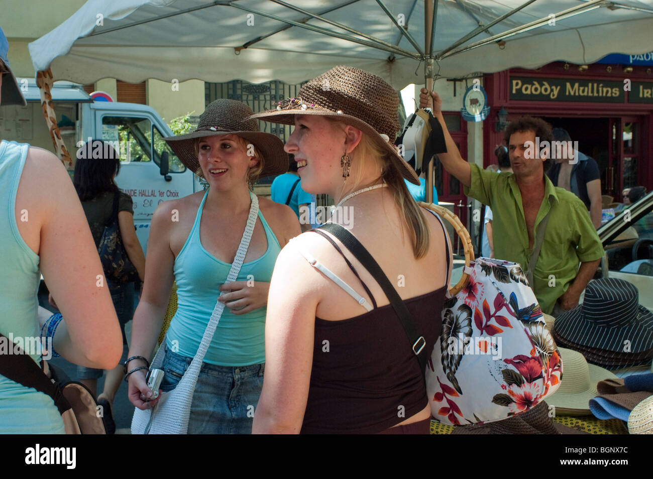Arles, France -  Outside, English Female Tourists Shopping Market Selling Local Products Stock Photo
