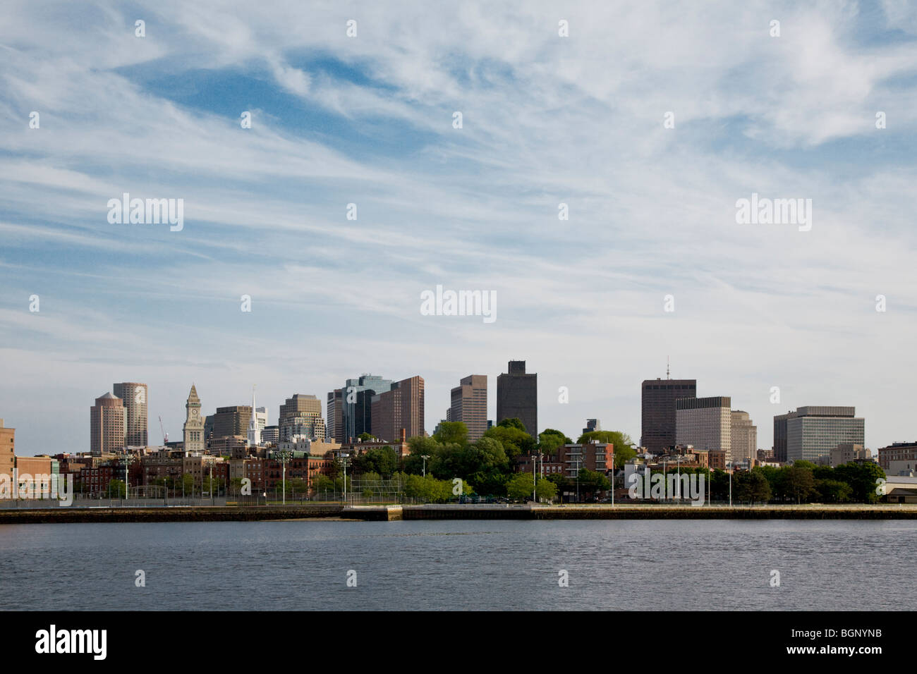 The BOSTON SKYLINE as seen from the CHARLES RIVER - MASSACHUSETTS Stock Photo
