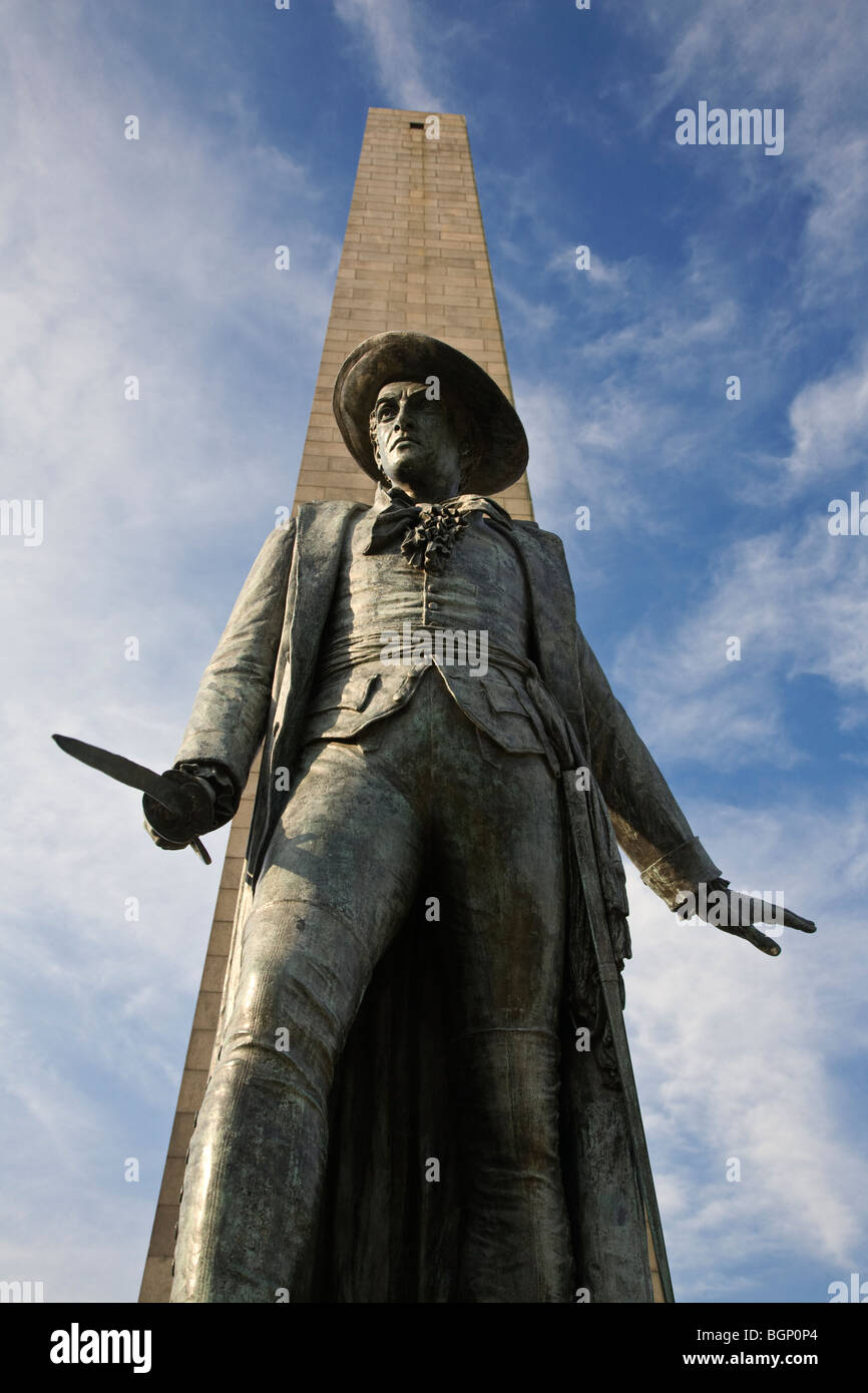 Statue of COLONEL WILLIAM PRESSCOTT at the BUNKER HILL MONUMENT located on Breed's Hill BOSTON, MASSACHUSETTS Stock Photo