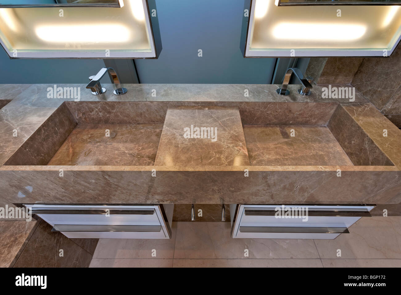 Marble wash basins at a London penthouse Stock Photo