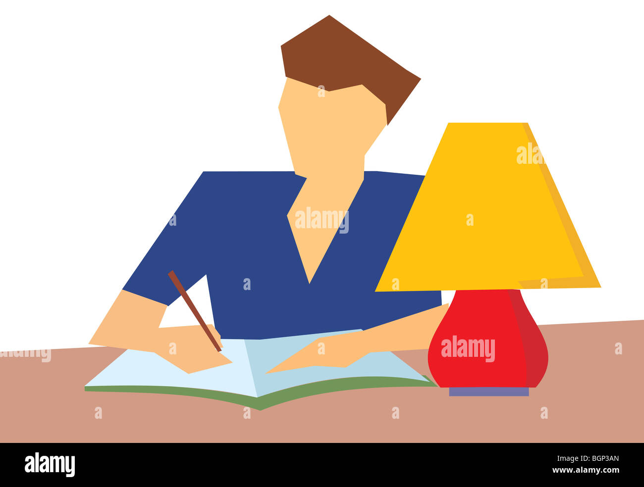 human writing in a book, table with a table lamp Stock Photo - Alamy