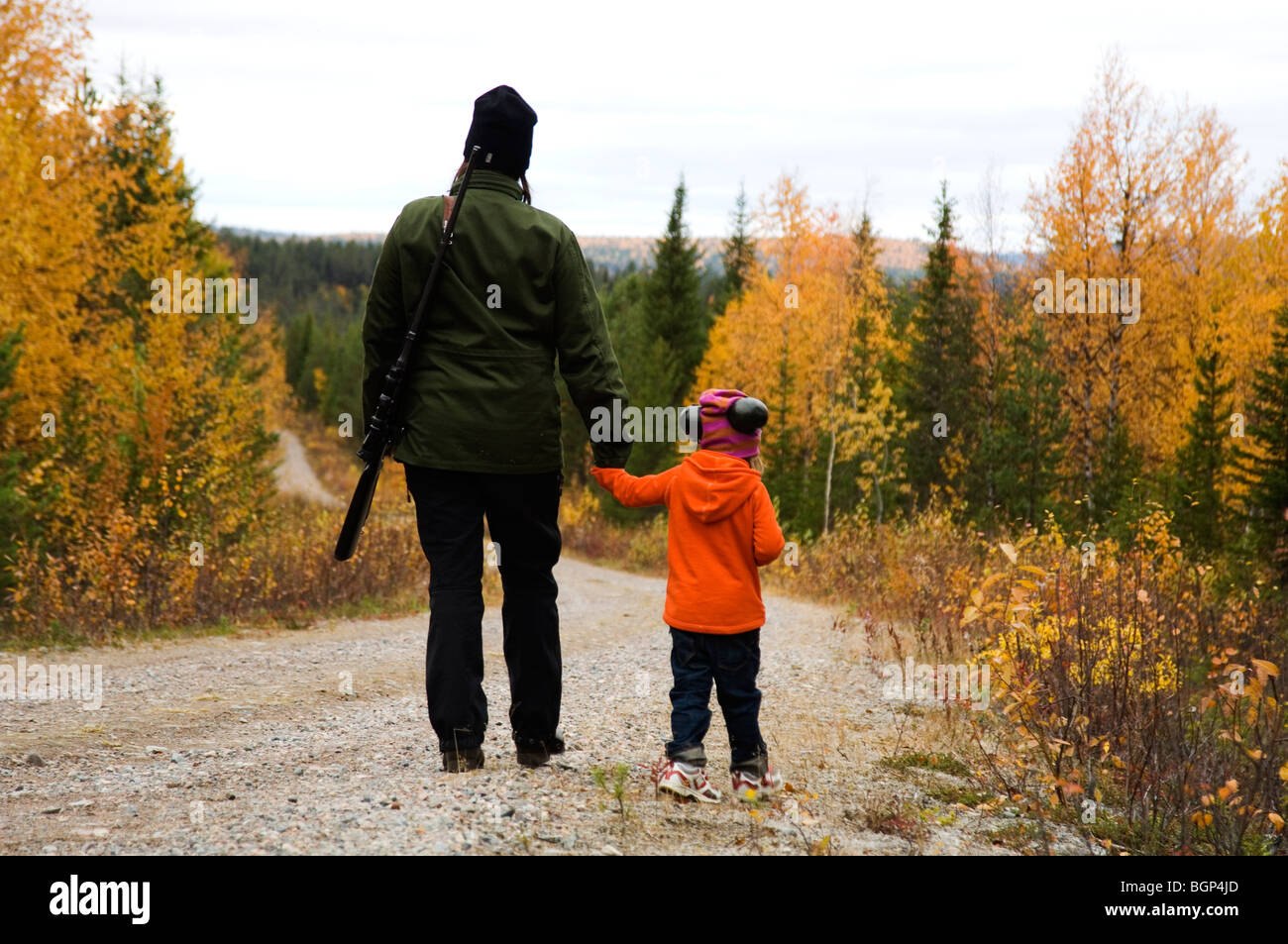 A woman and a child hunting, Sweden. Stock Photo