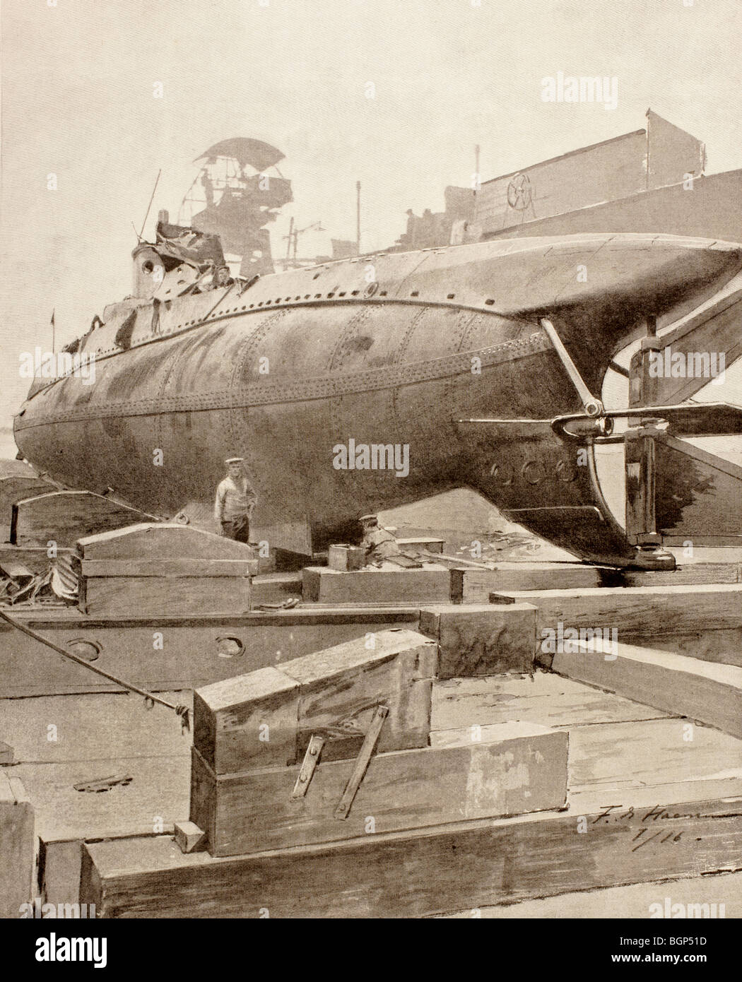 A German submarine captured by the English during the First World War. From Stock Photo