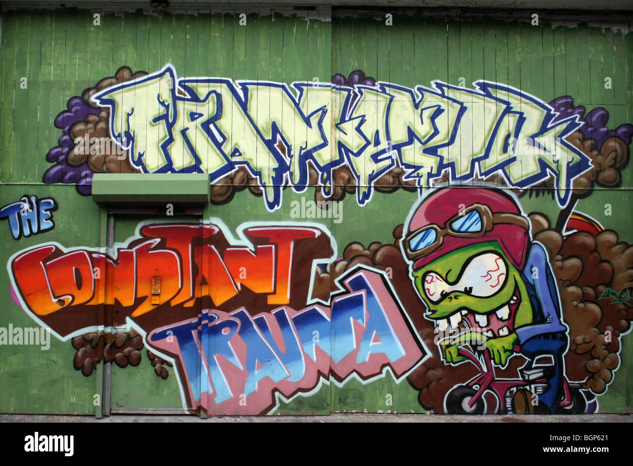 Frankenstok  'The Constant Trauma' Graffiti by Artist Stok, Liverpool, Merseyside, UK Stock Photo