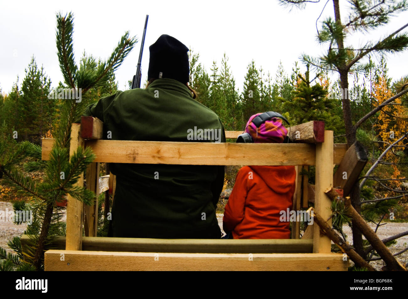 A woman and a child hunting, Sweden. Stock Photo