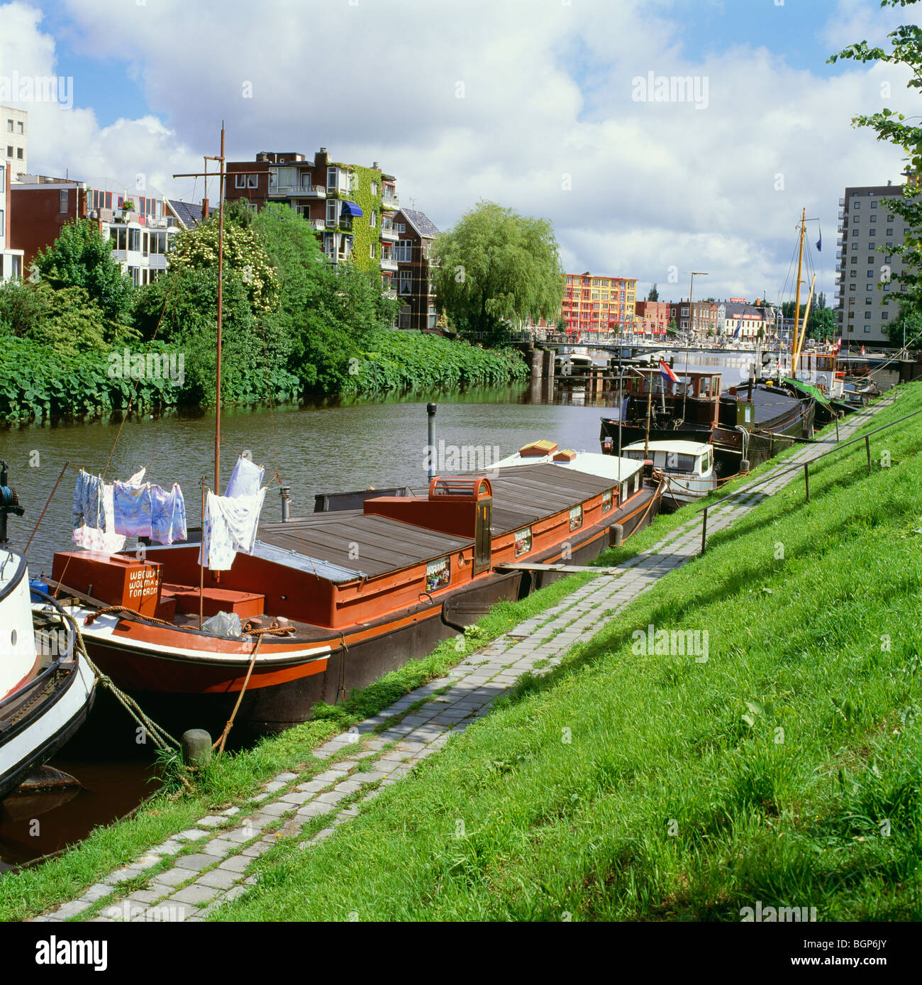 Houseboats in a channel, Netherlands Stock Photo Alamy