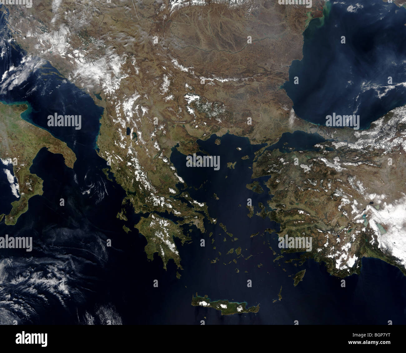 Satellite image of Greece and the Aegean Sea Stock Photo Alamy