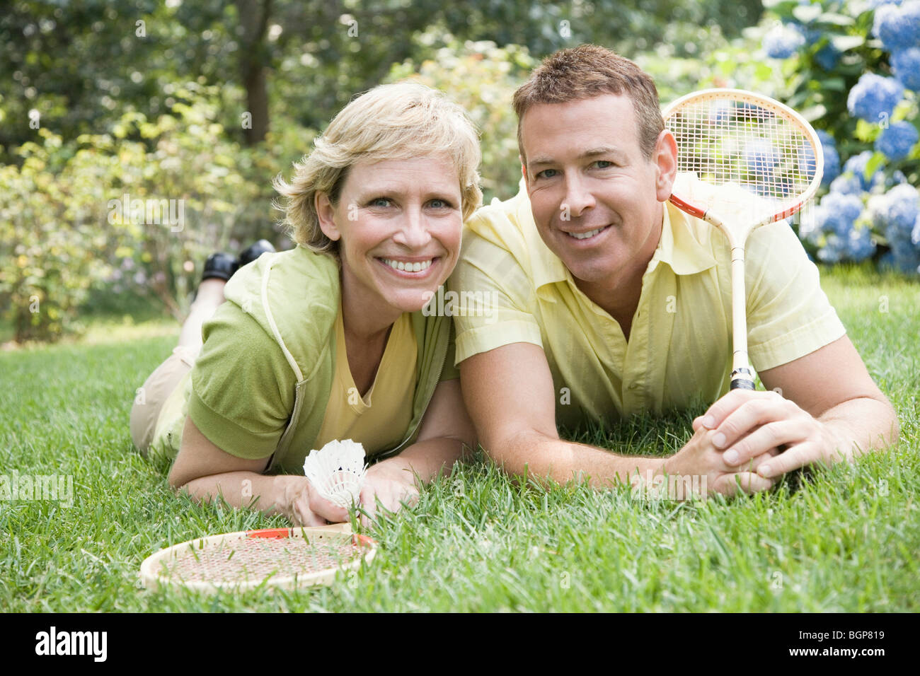 Portrait of a mature couple on grass in a lawn Stock Photo - Alamy