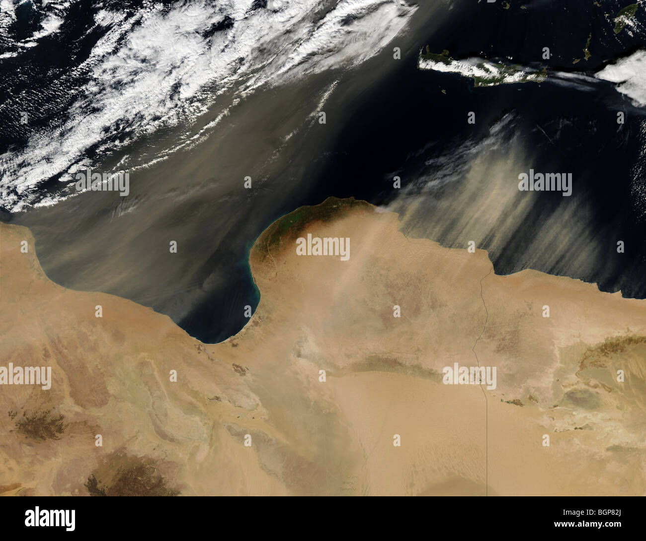Satellite image of desert sandstorms in north Africa Stock Photo