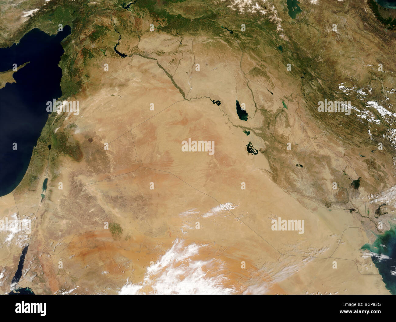 Satellite image of deserts in the Middle East Stock Photo