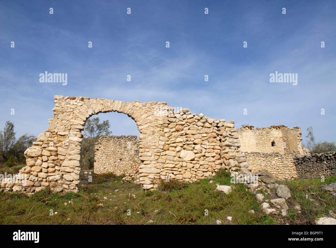 ruined Moorish settlement of La Roca, near Alcala de la Jovada, Vall d'Alcala, Alicante Province, Comunidad Valenciana, Spain Stock Photo