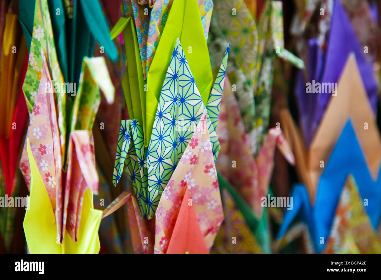 Paper Cranes in a showcase for the Children's Memorial in Hiroshima