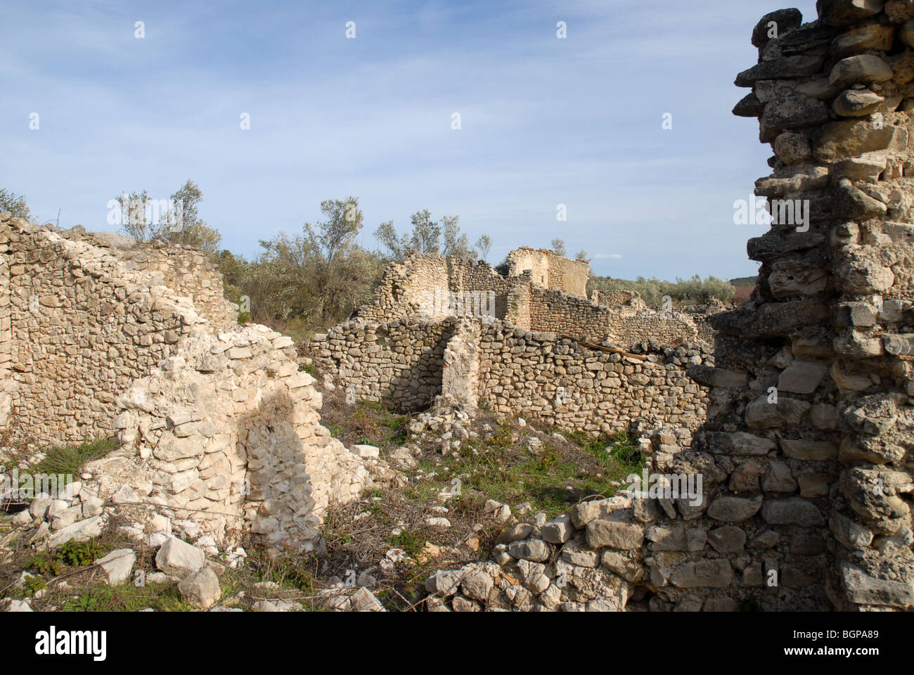 ruined Moorish settlement of La Roca, near Alcala de la Jovada, Vall d'Alcala, Alicante Province, Comunidad Valenciana, Spain Stock Photo