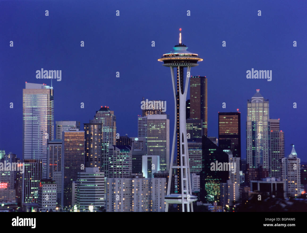 Downtown Seattle during evening twilight; 1990 Stock Photo Alamy