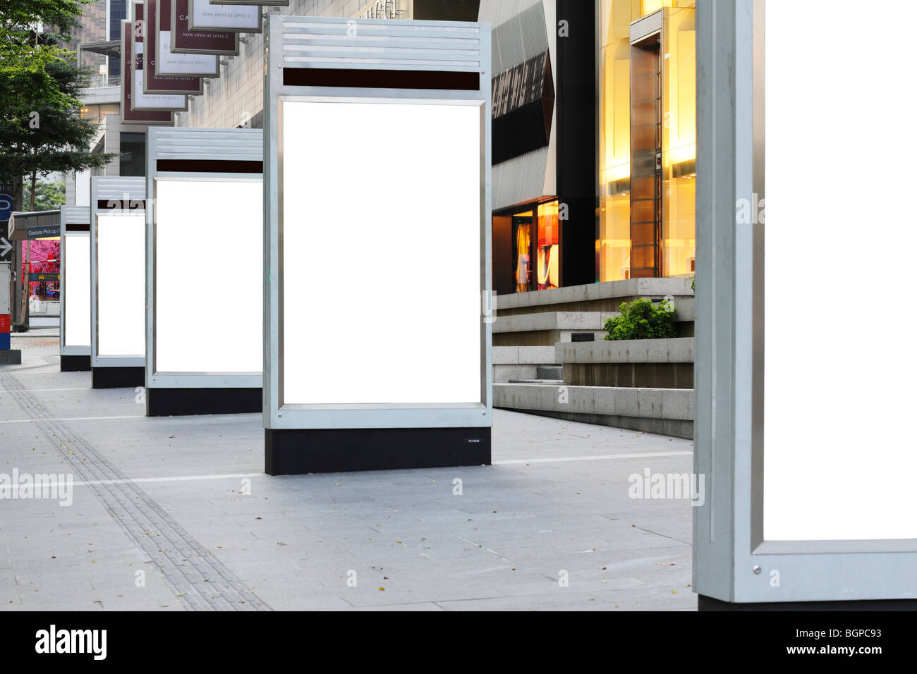 Blank signboards outside a shopping complex Stock Photo