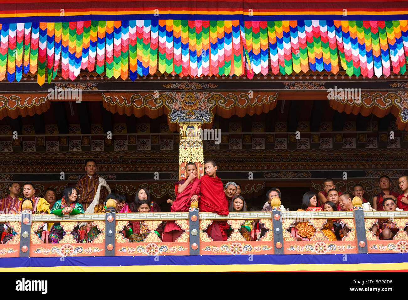Audience, Festival, Trashichhoe Dzong (monastery), Thimpu, Bhutan Stock Photo