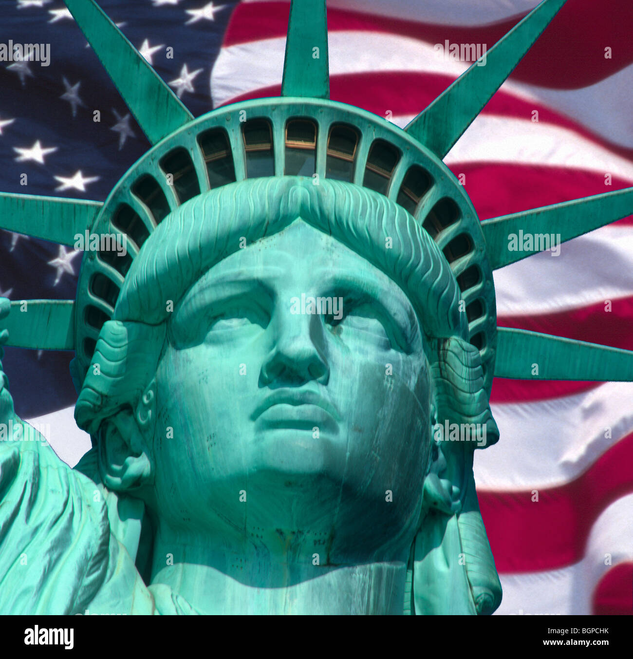 Statue of Liberty and American flag Stock Photo Alamy