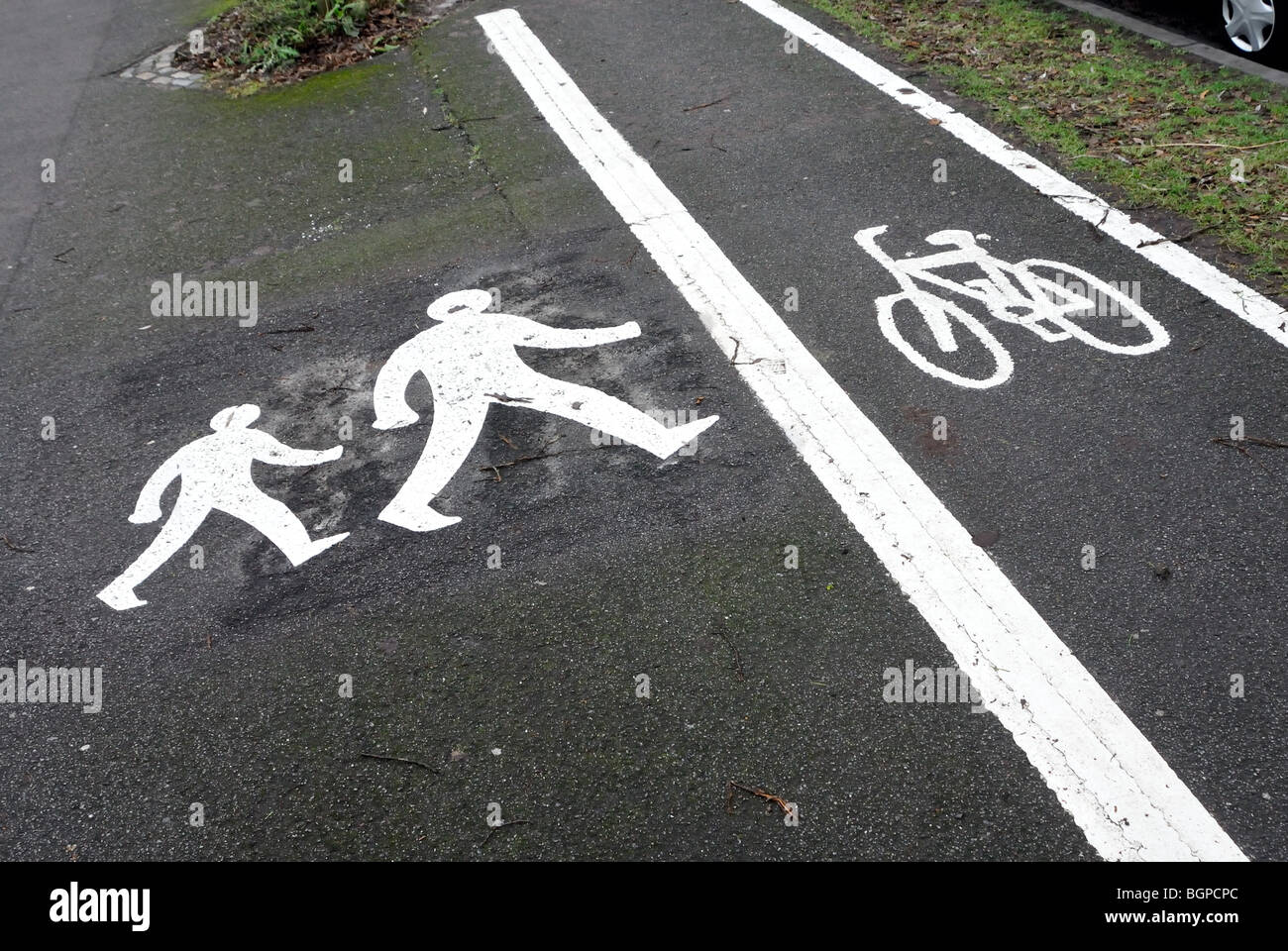 Pedestrian road marking cycle lane Stock Photo