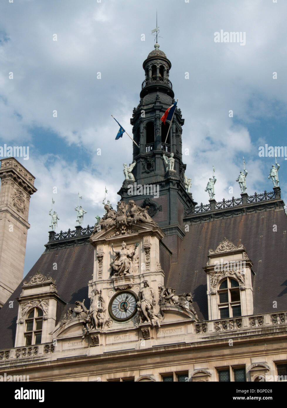 Hôtel de Ville (City Hall). Rebuilt in 1870's in its original French Renaissance style from 16th century. Paris. France Stock Photo