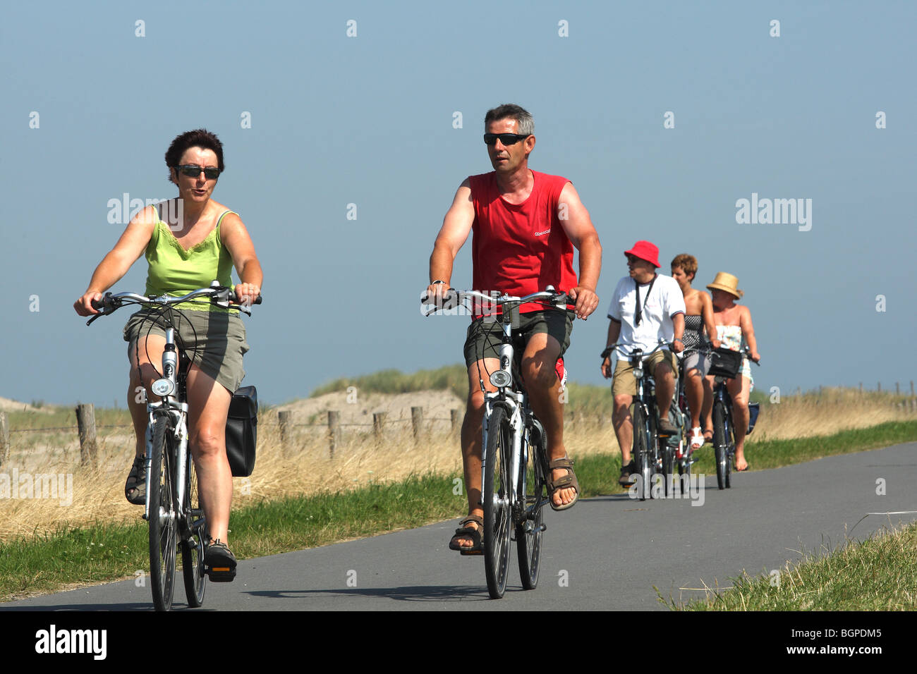 Bikers, Belgian coast Stock Photo